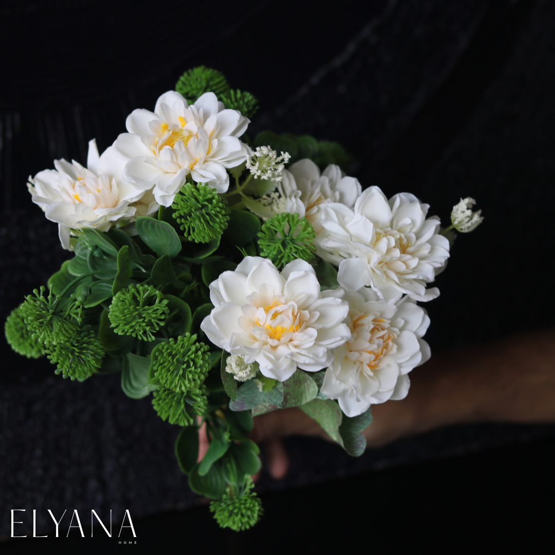 ARTIFICIAL WHITE PEONY AND GREEN STEM SET