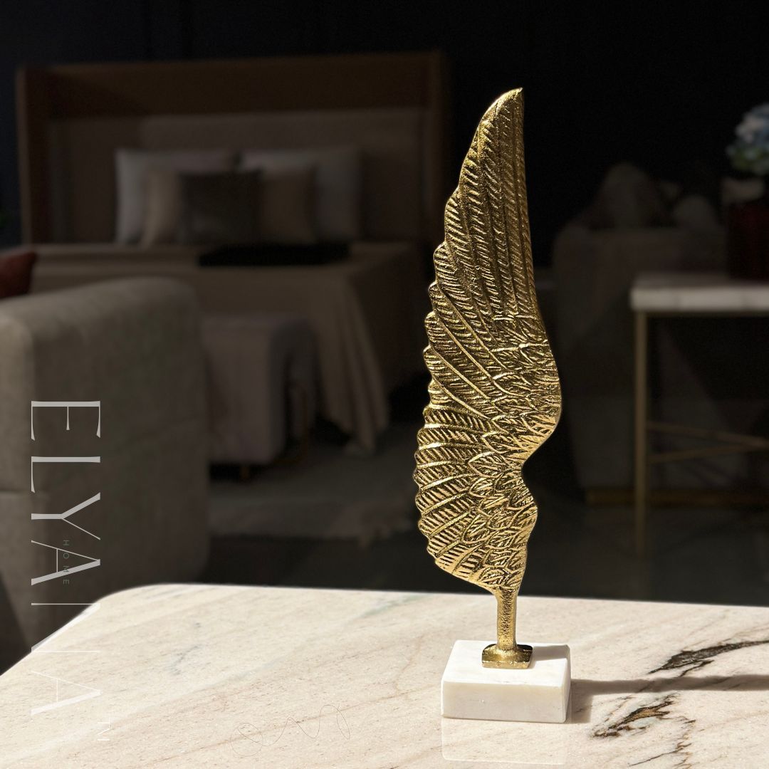 Angel Wing Metal and Marble Showpiece ( Gold + White )
