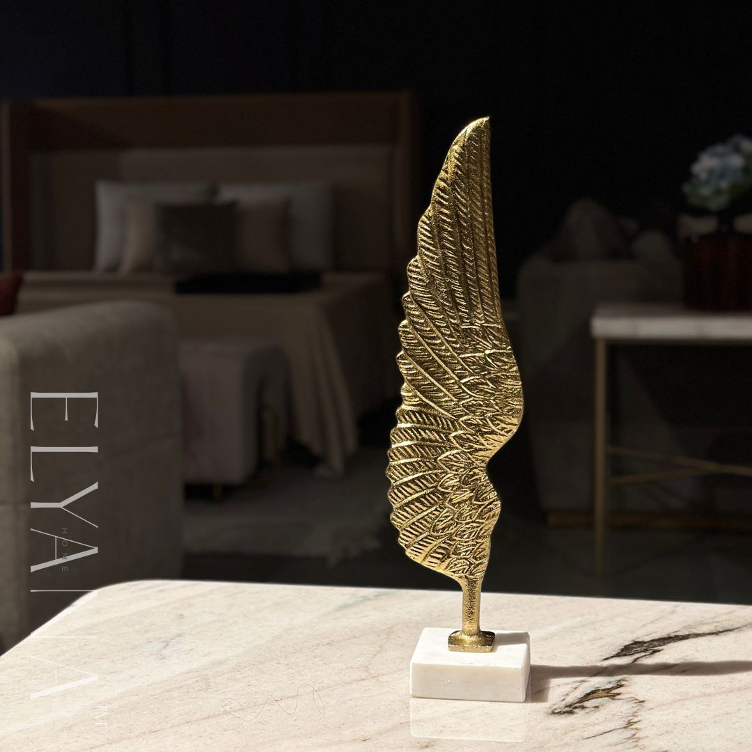 Angel Wing Metal and Marble Showpiece ( Gold + White )