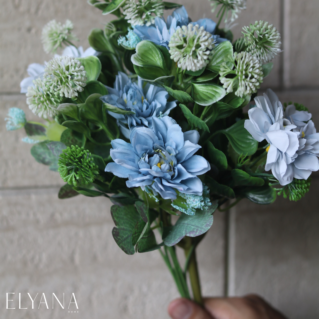 ARTIFICIAL BLUE PEONY AND GREEN LEAVES SET